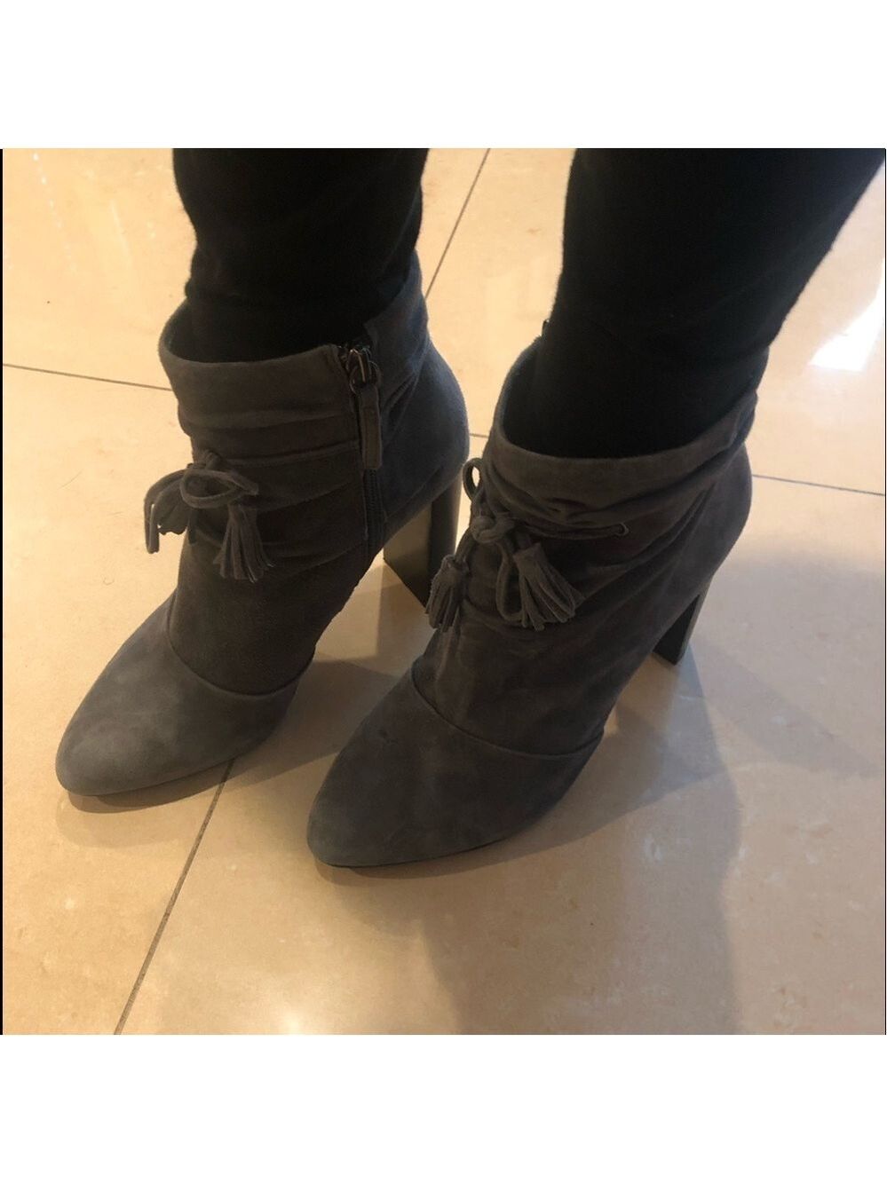 White House Black Market Low Cute Boots Grey Suede EUC - Picture 7 of 7